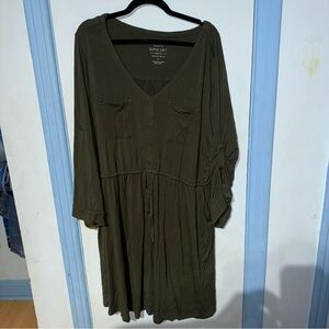 Torrid Olive Shift Dress Elasticized Tie Waist Jersey Knit Size 4XL